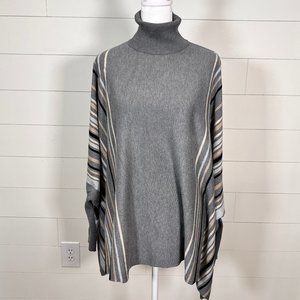 Joseph A Gray Striped Turtleneck Poncho Sweater Size M
